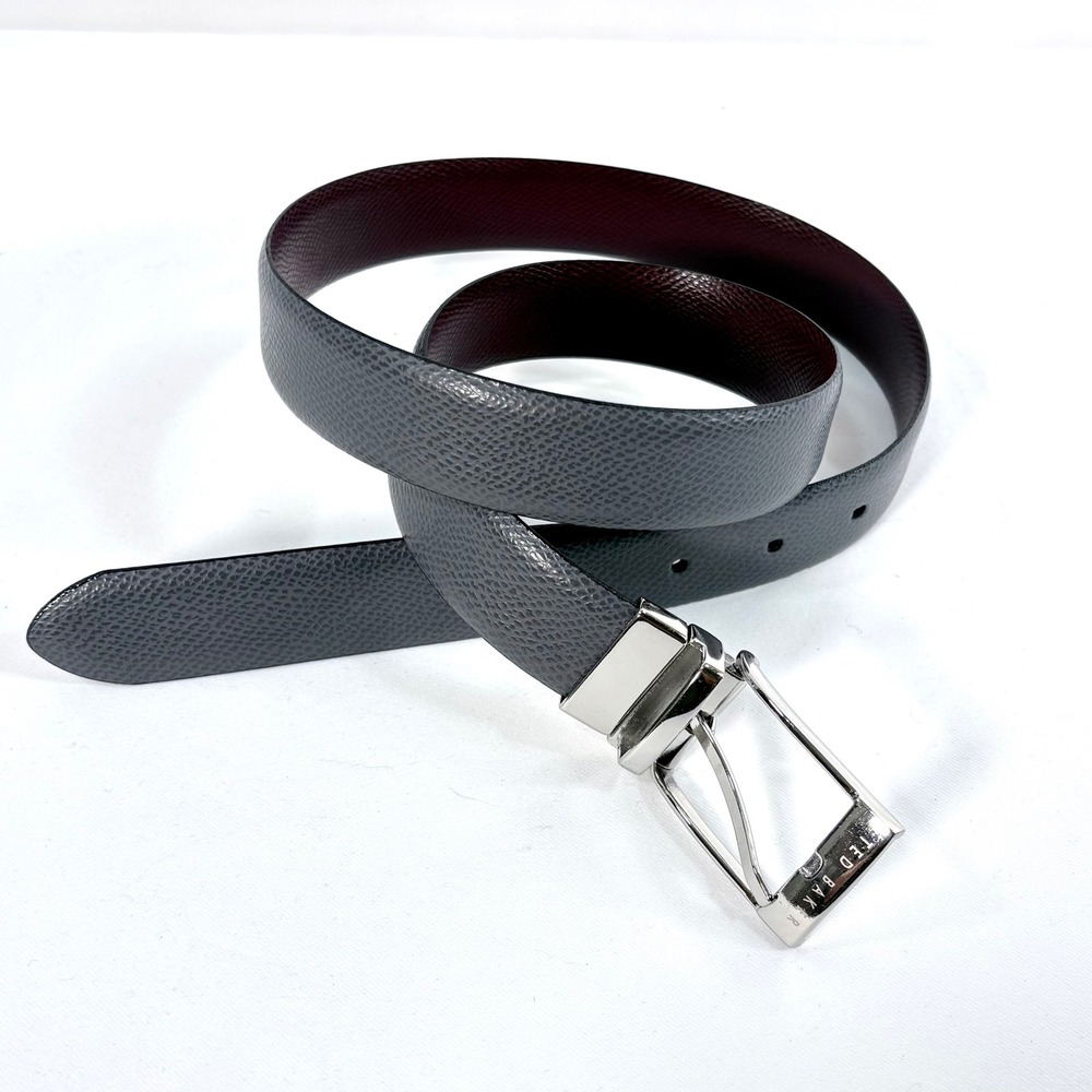 Ted Baker Leather Belt Grey Black Silver Buckle Italy Men Size 32/81 Old Money
